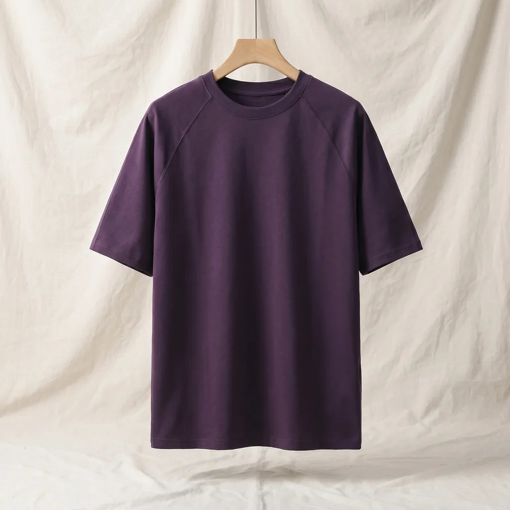 Shelden Solid Cotton T-Shirt - Color:Purple;Size:M