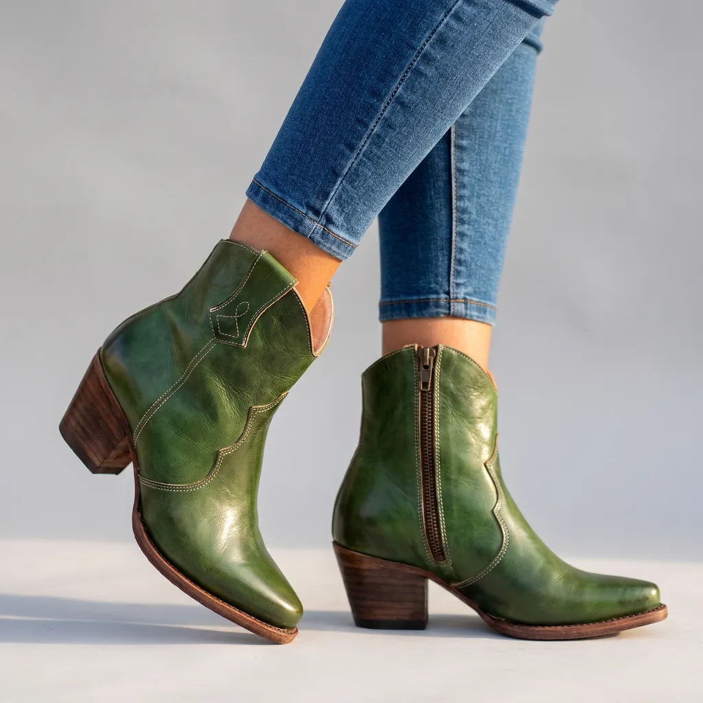 Sidney | Women's Orthopaedic Western Ankle Boots - Color:Green;Size:35