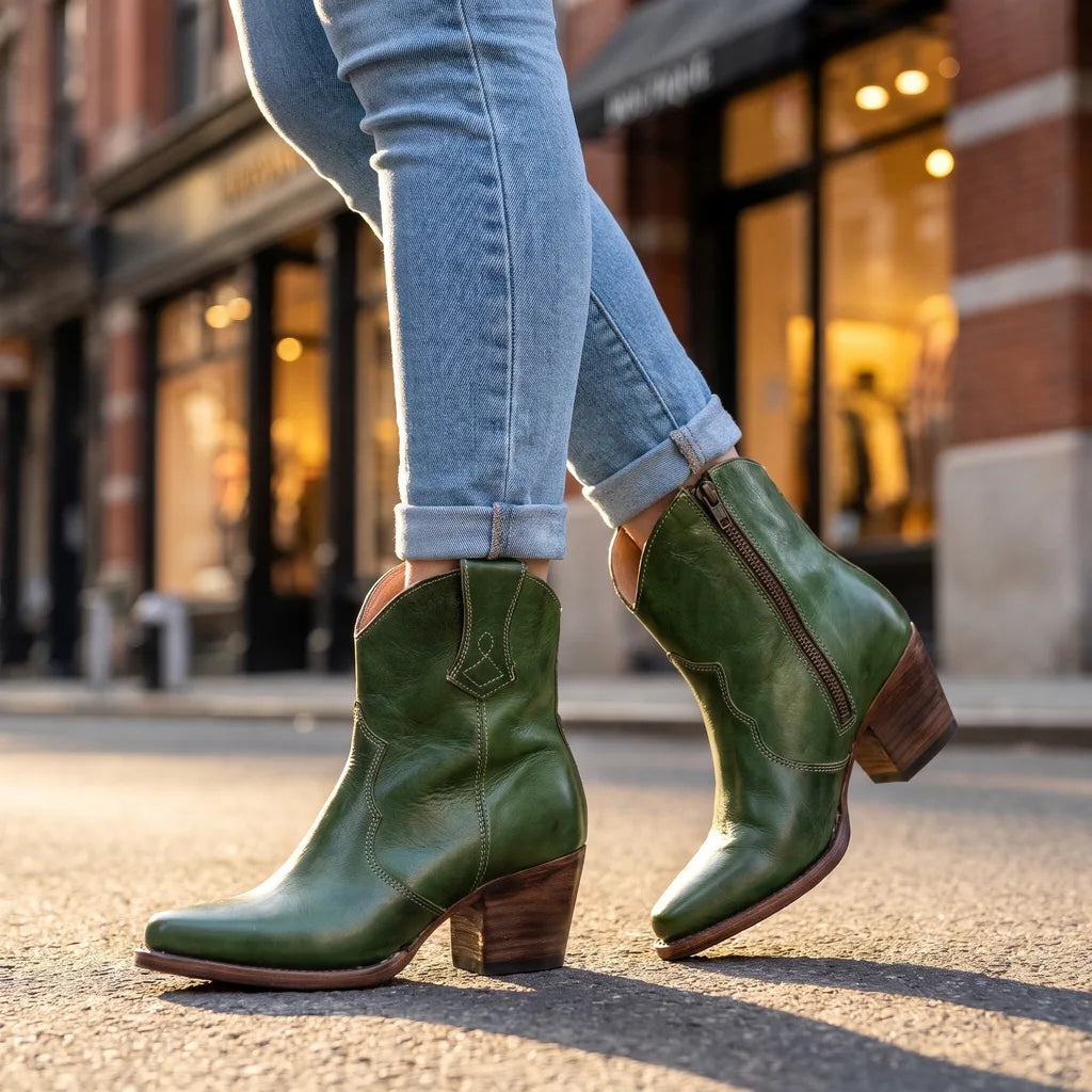 Women's Green Lyla Chunky Heel Boots