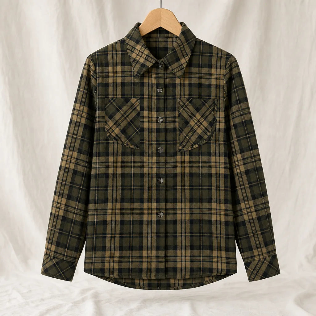 Sloane Plaid Long Sleeve - Color:Coffee;Size:L