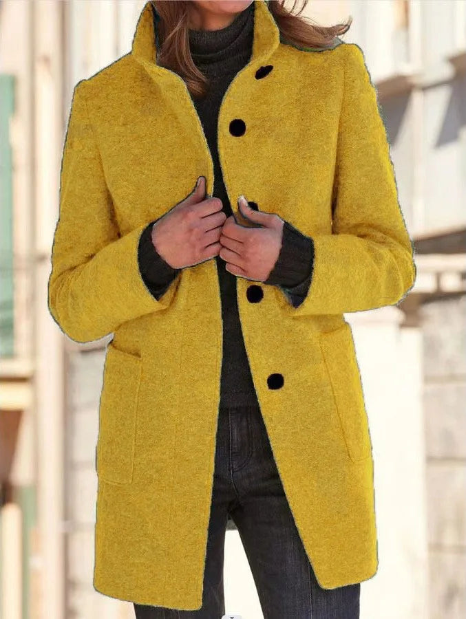 Sloane | Women's Buttoned Stand-Collar Wool-blend Coat - Size:XS;Color:Yellow
