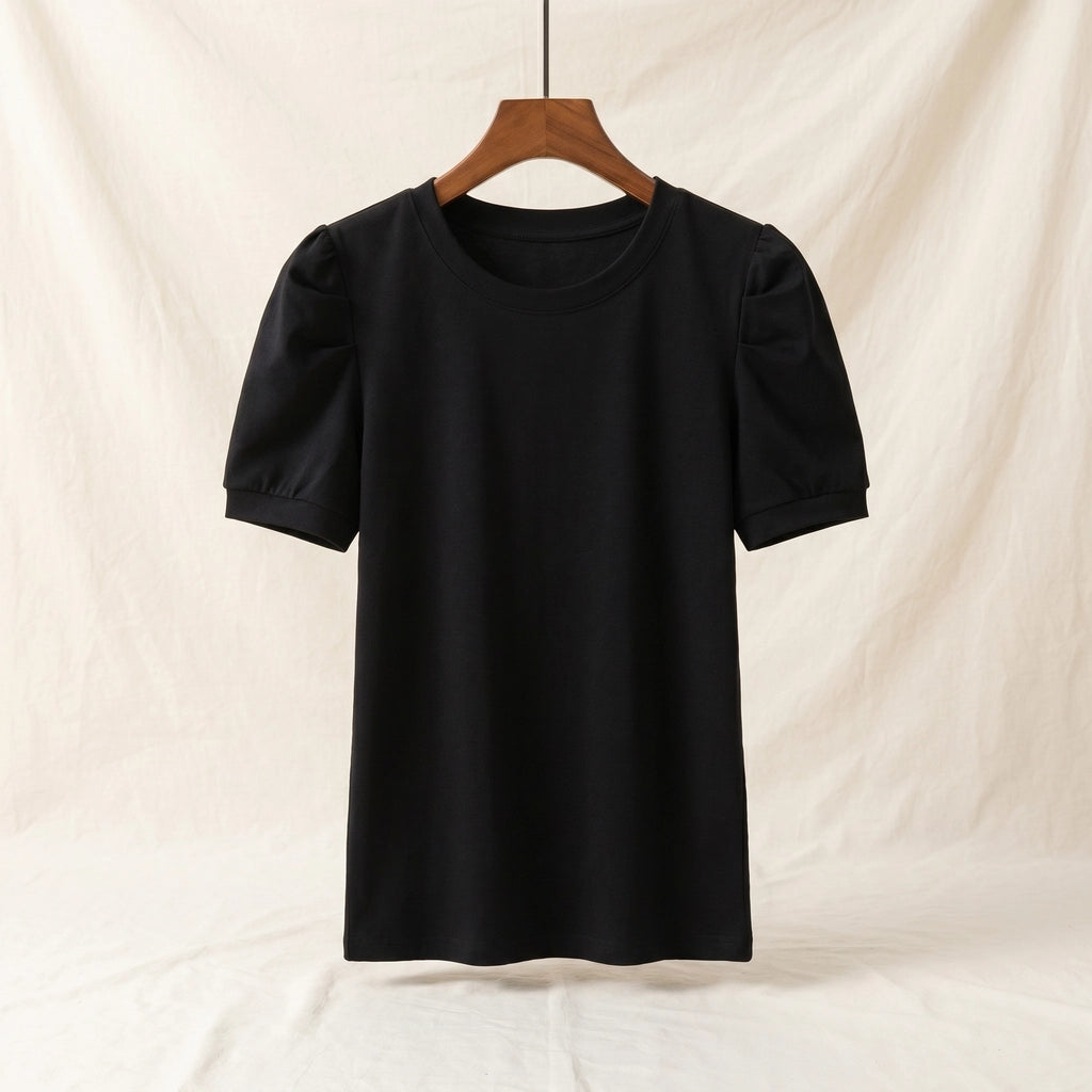 Sophia Puff-Sleeve T-Shirt - Color:Black;Size:S
