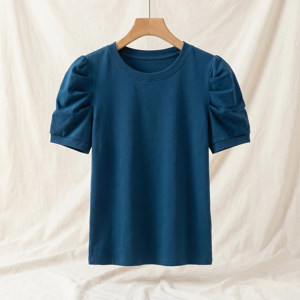 Sophia Puff-Sleeve T-Shirt - Color:Mist Blue;Size:S
