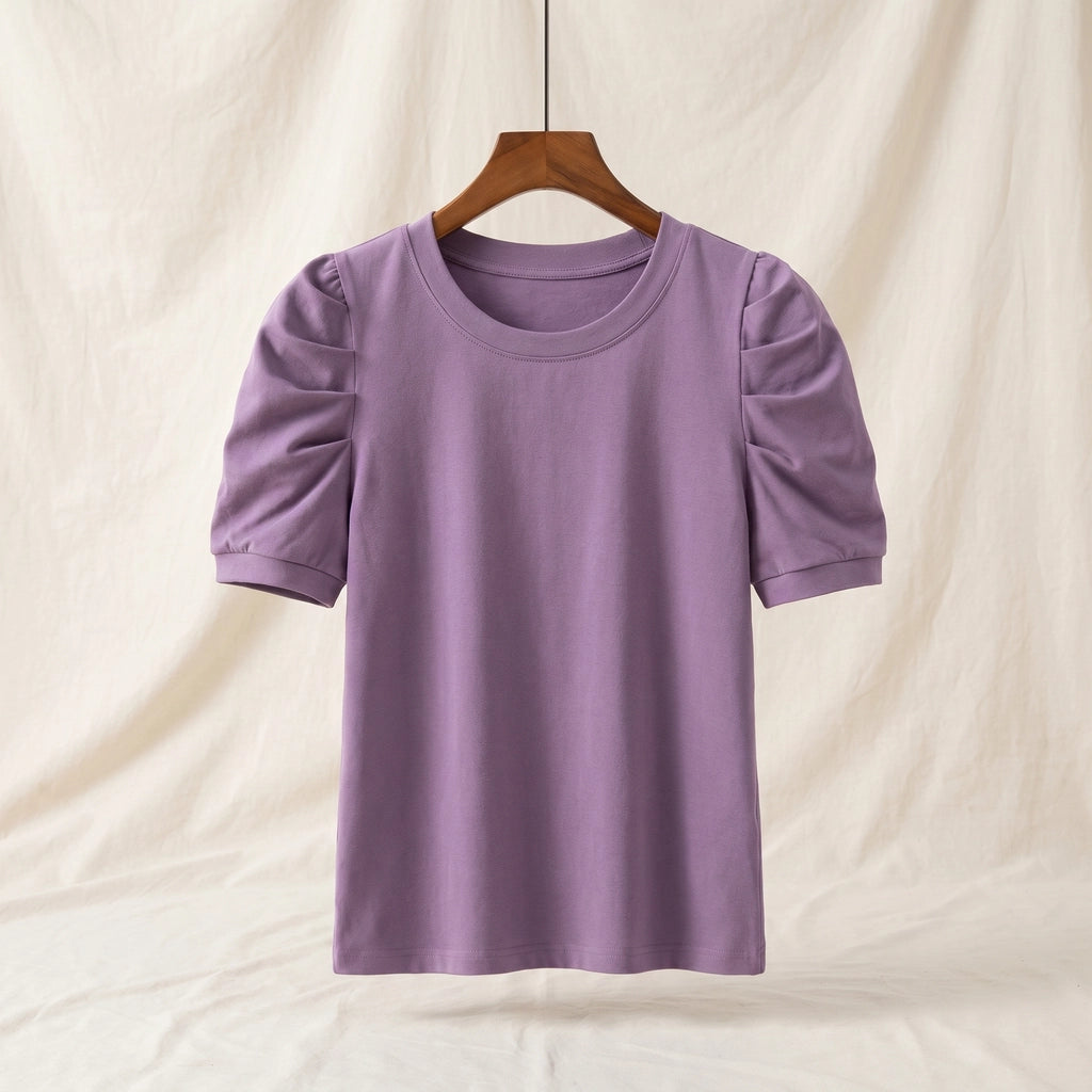 Sophia Puff-Sleeve T-Shirt - Color:Purple;Size:S