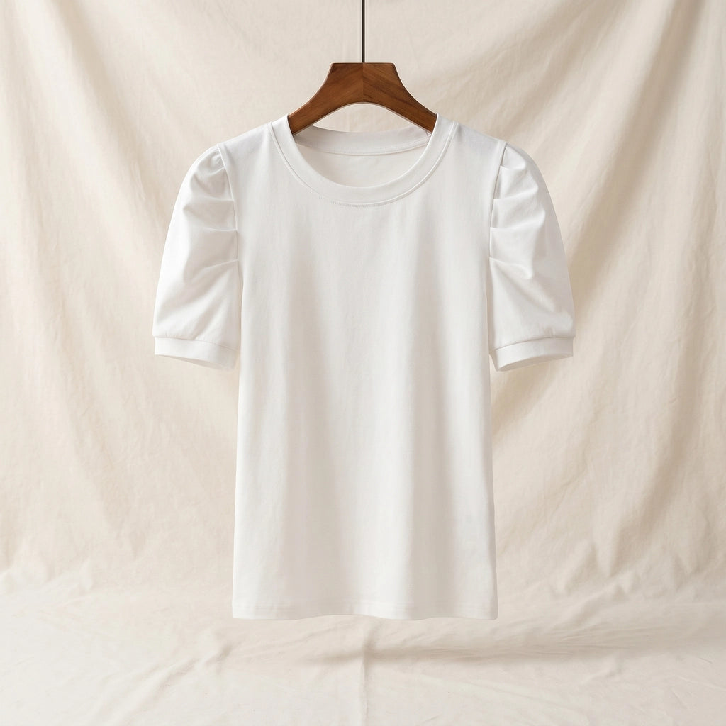 Sophia Puff-Sleeve T-Shirt - Color:White;Size:S