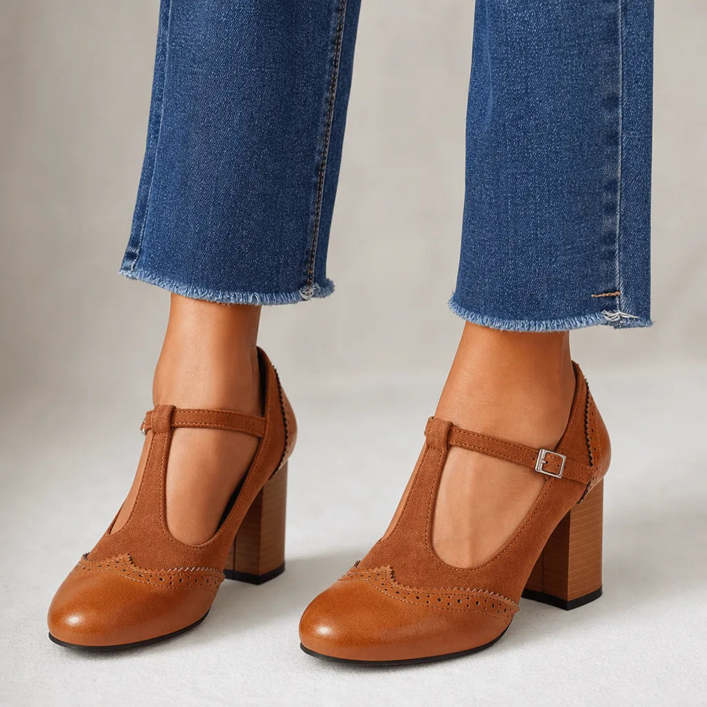 Sophy Velvet Mary Jane Heels - Color:Yellow;Size:35