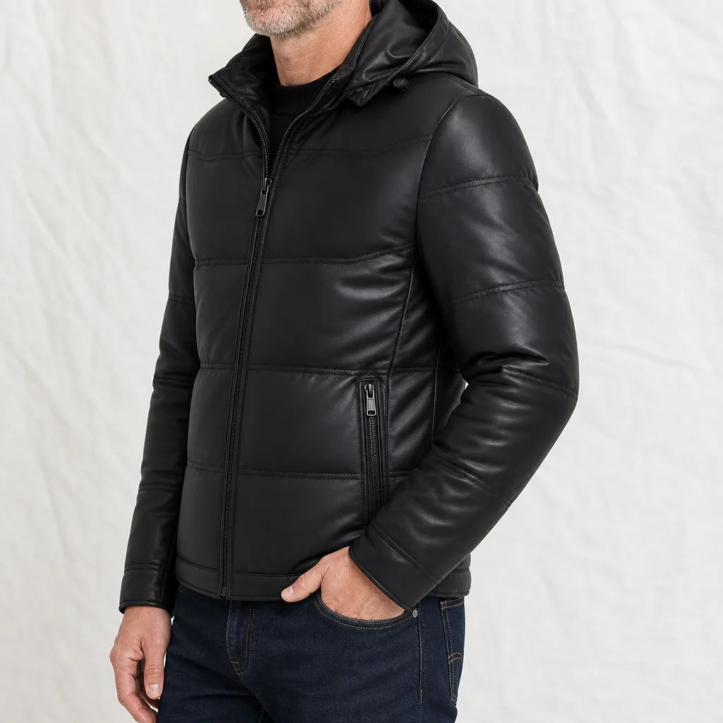 Men's Black Stanhope Sheepskin Hooded Jacket