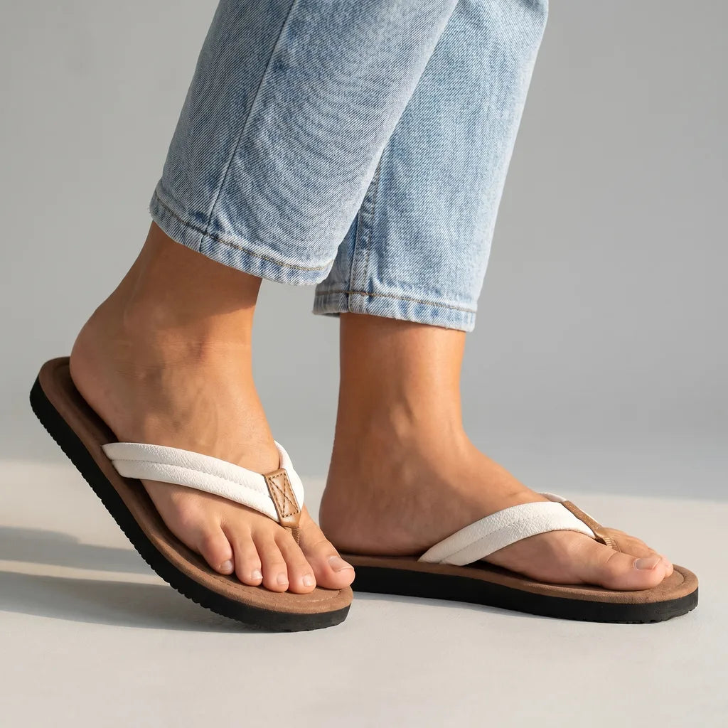 White / Brown Woodward Minimalist Flip Flops 2