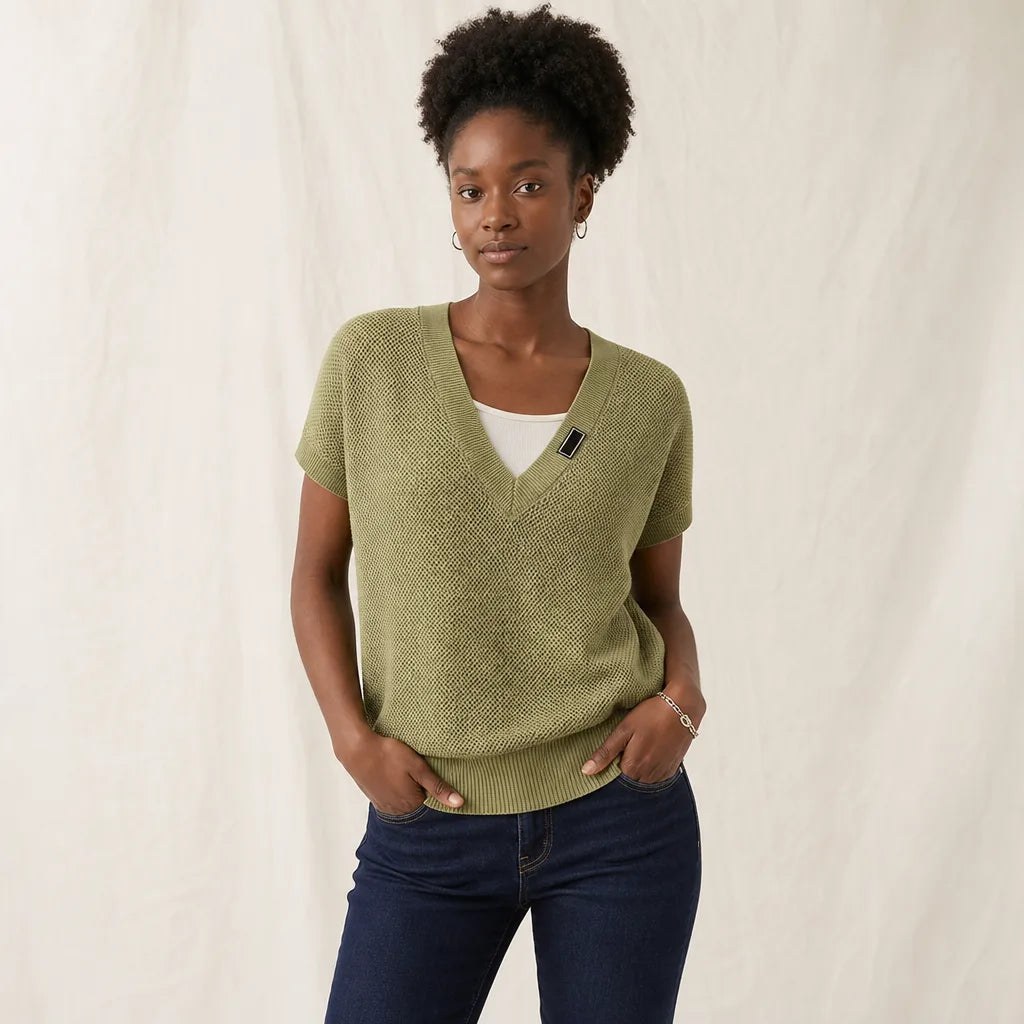 Green Stratton V-Neck Knit Top 2