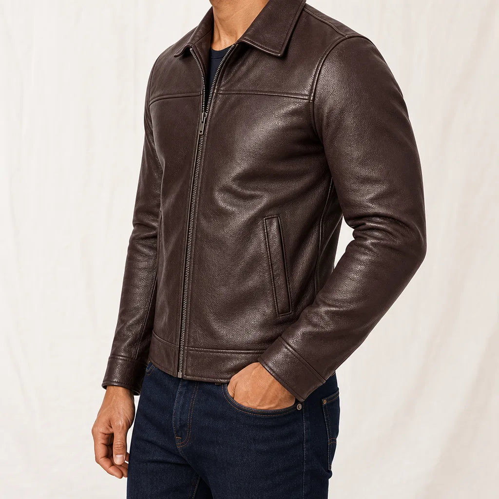 Men's Brown Stirling Slim Leather Jacket