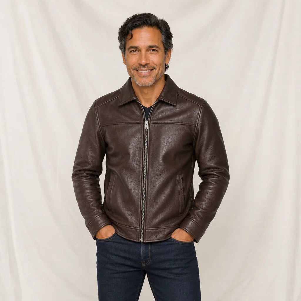 Men's Brown Stirling Slim Leather Jacket