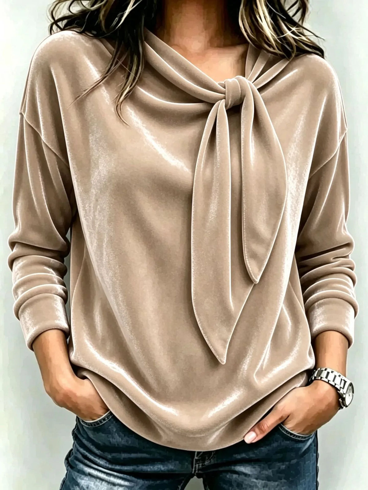 Susannah | Women's Velvet Jumper - Color:Khaki;Size:XS