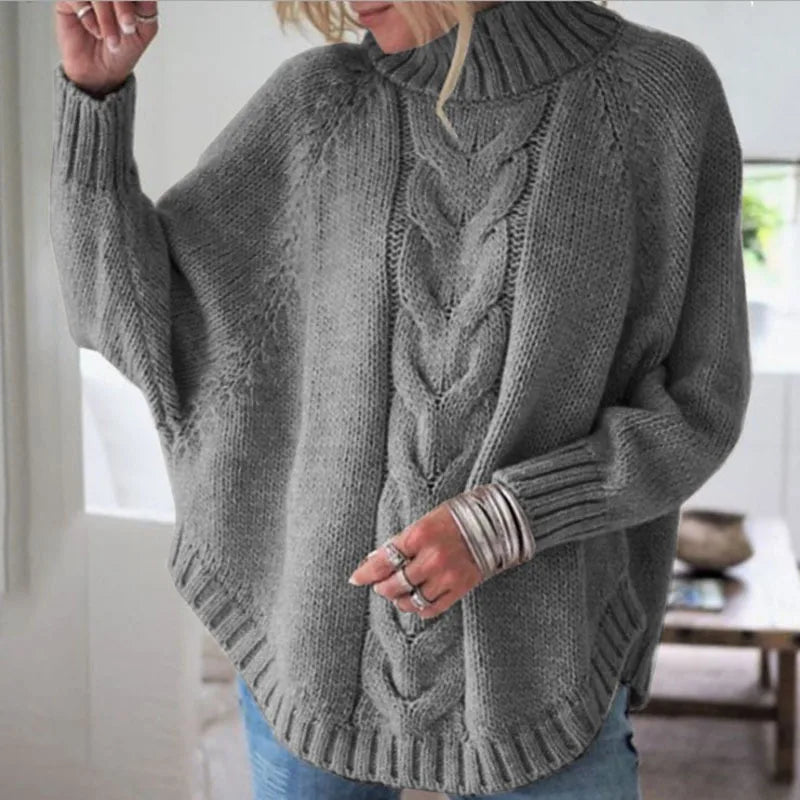 Sylvie | Women's Cable Knitted Turtleneck Jumper - Color:Grey;Size:XS