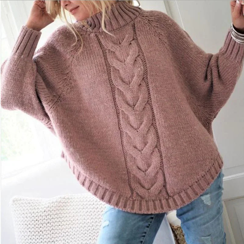 Sylvie | Women's Cable Knitted Turtleneck Jumper - Color:Pink;Size:XS