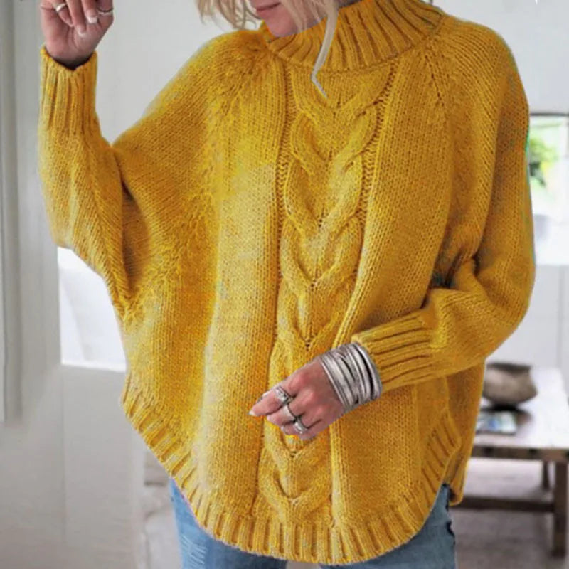 Sylvie | Women's Cable Knitted Turtleneck Jumper - Color:Yellow;Size:XS