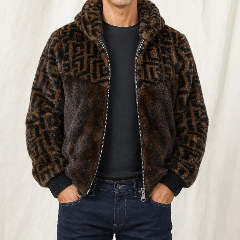 Tate | Men's Prestige Hooded Fur Jacket - Color:Cognac Brown;Size:XS