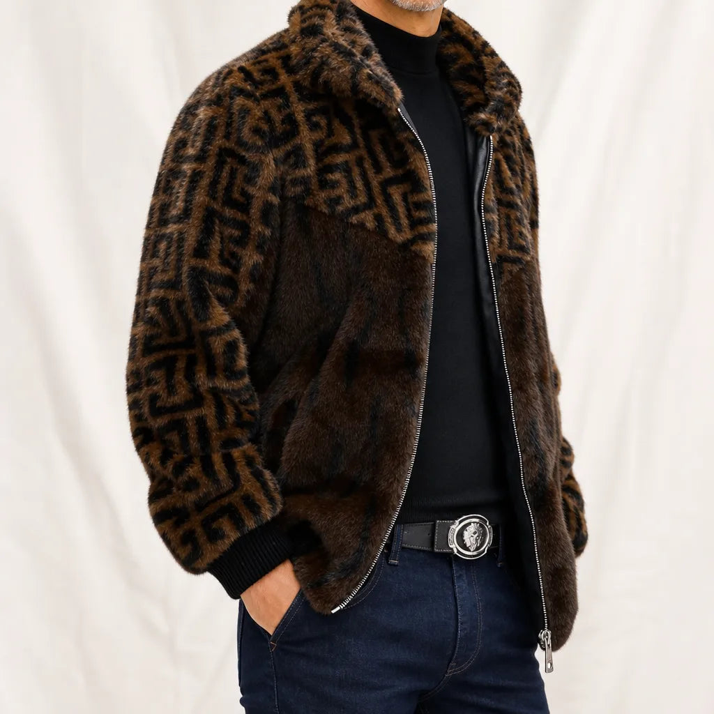 Men's Cognac Brown Tate | Men's Prestige Hooded Fur Jacket -No match