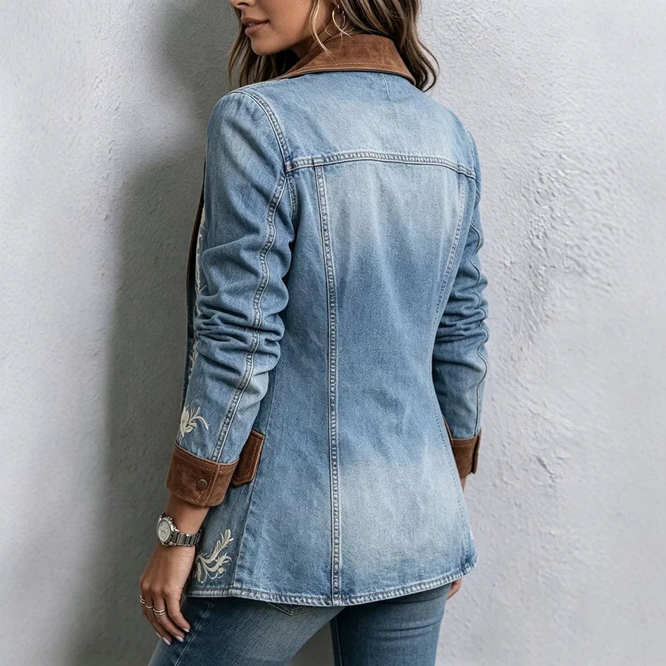 Women's Taylor | Women's Embroidered Suede-Lapel Denim Jacket