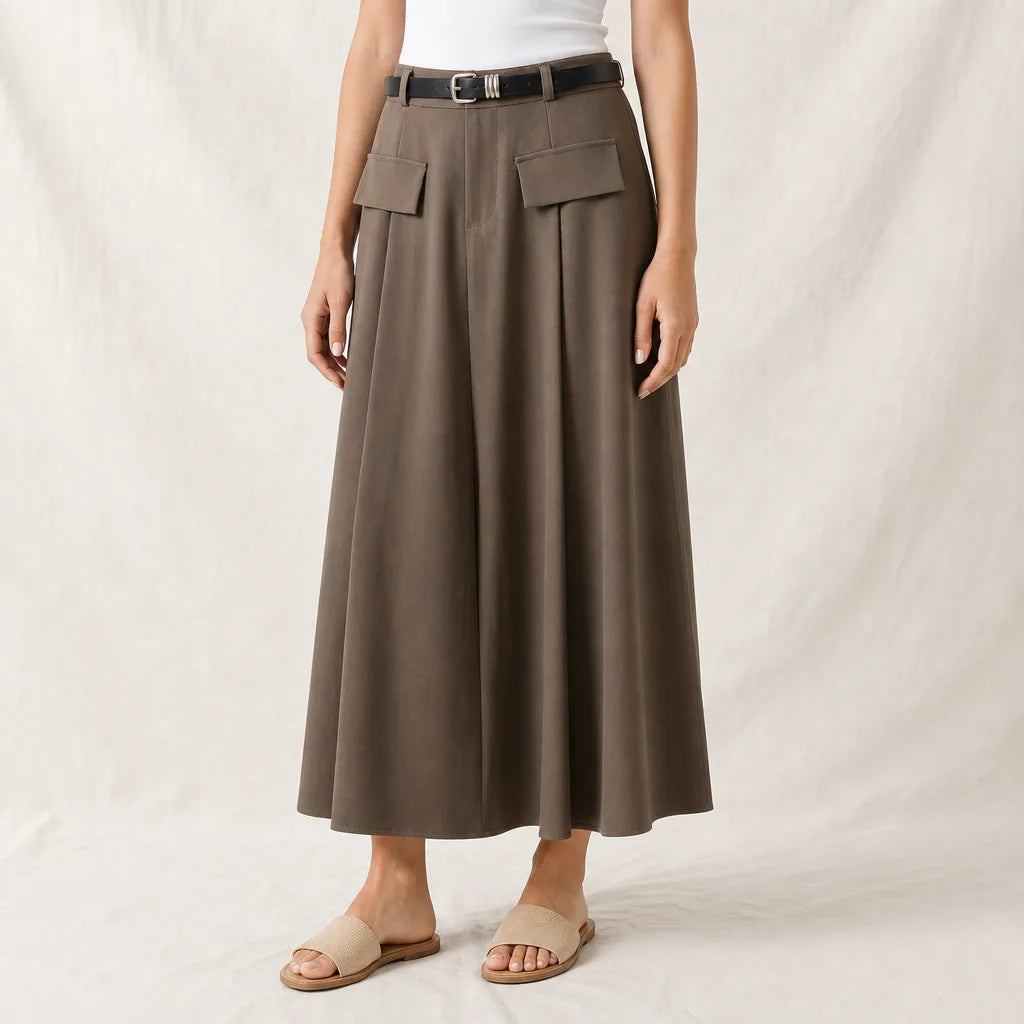 Women's Brown Thalia Pleated Midi Skirt