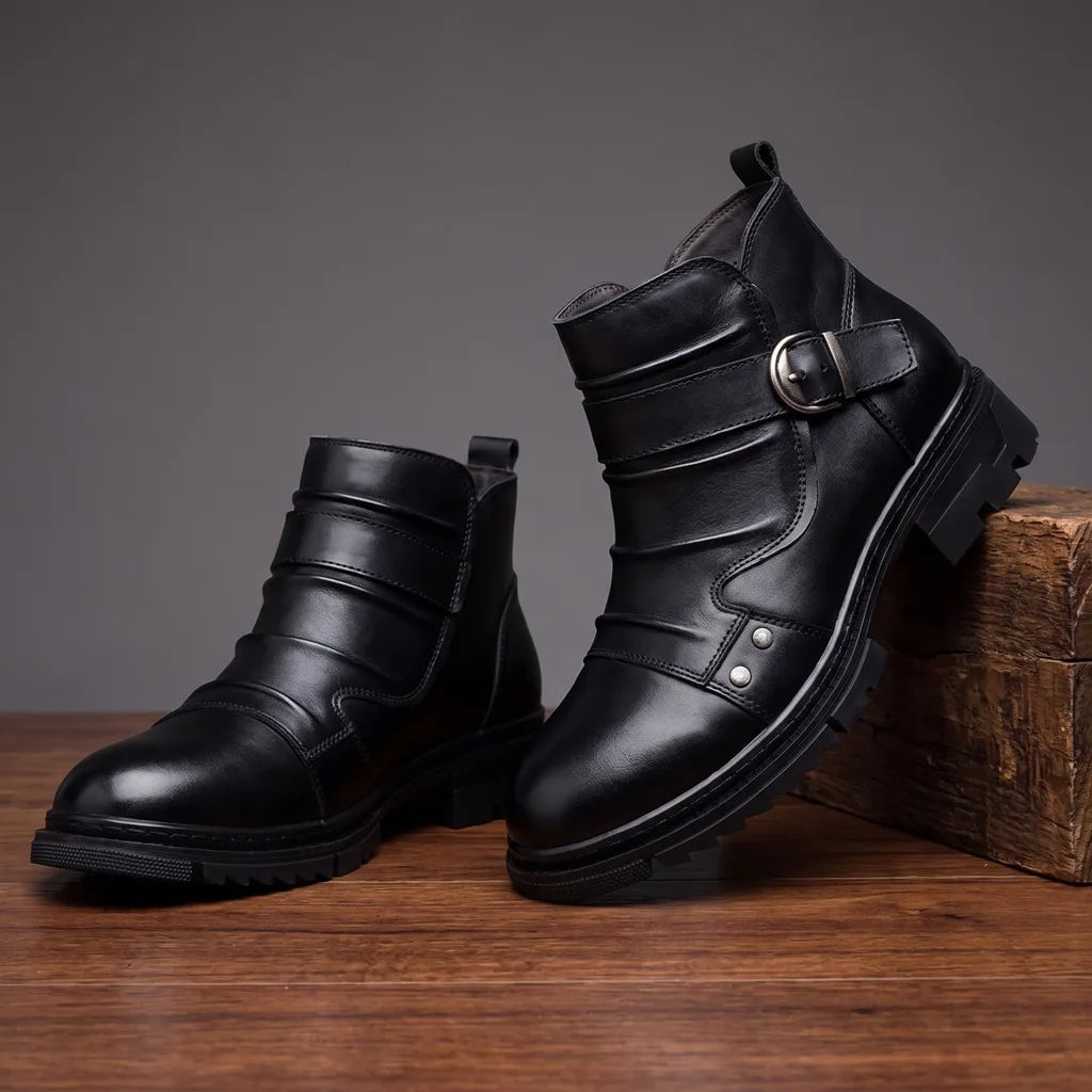Theodore | Men's Leather Ankle Boots - Color:Black;Size:38