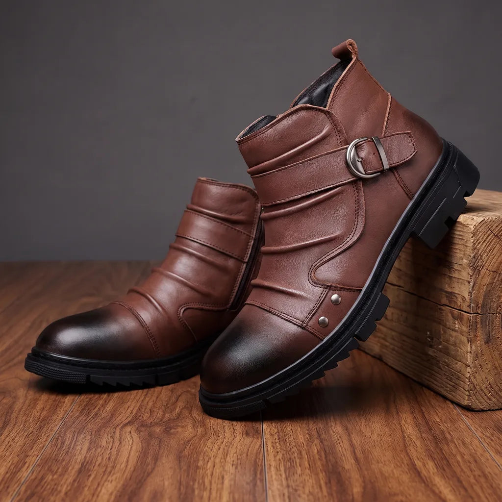 Theodore | Men's Leather Ankle Boots - Color:Brown;Size:38