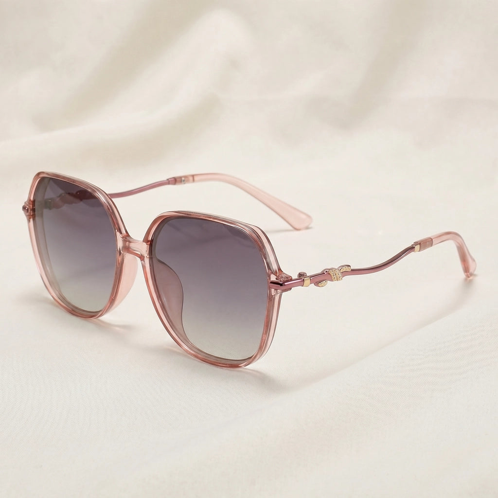 Rose Square Polarized Shades - Color:Transparent Pink Frame Gradient Grey C2
