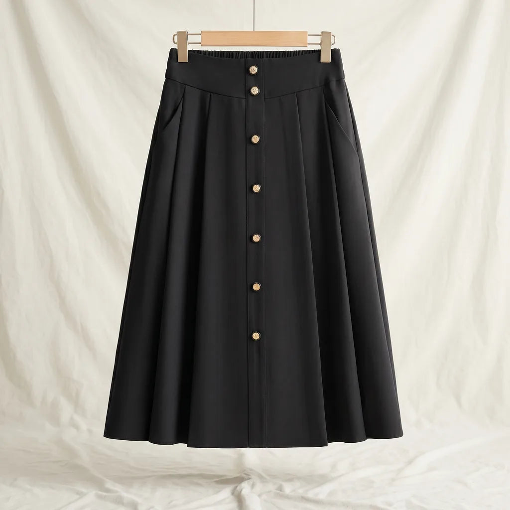 Violet Pleated Midi Skirt - Color:Black;Size:S