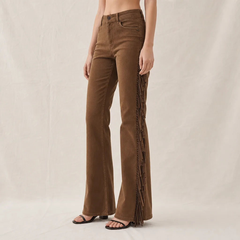 Women's Brown Viviana Fringe Flare Pants
