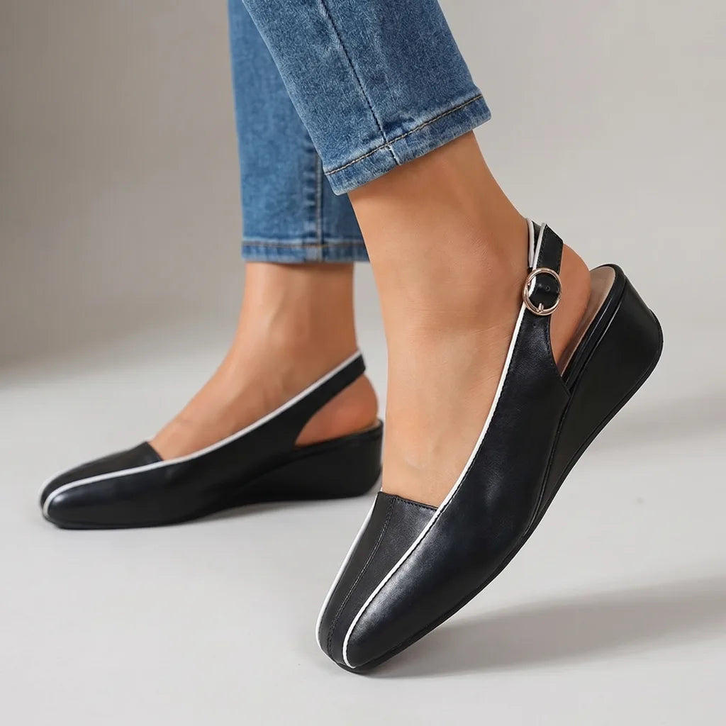 Women's Black Warwick Square Toe Wedge Sandals