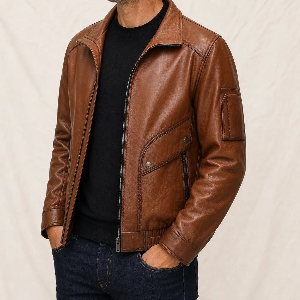 Men's Brown Warburton Leather Moto Jacket
