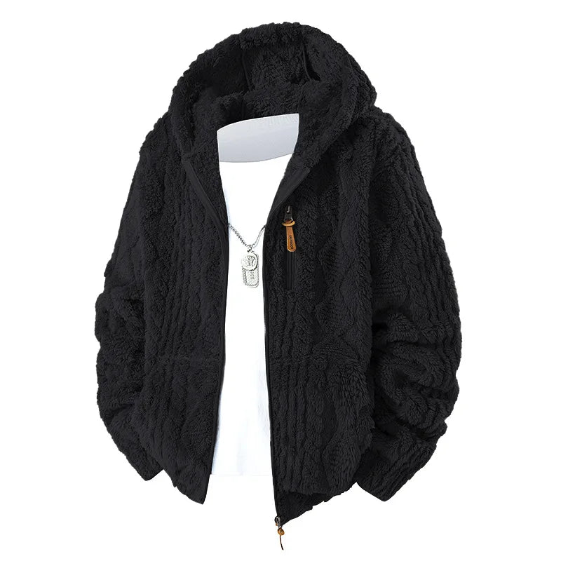 Warfield | Men's Cable Knitted Fleece Hooded Jacket - Color:Black;Size:XS