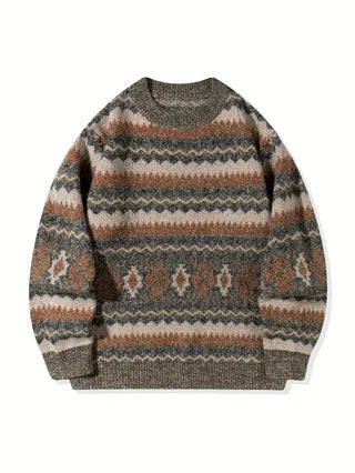 Warren | Men's Heritage Knitted Jumper - Color:Grey & Brown;Size:XS