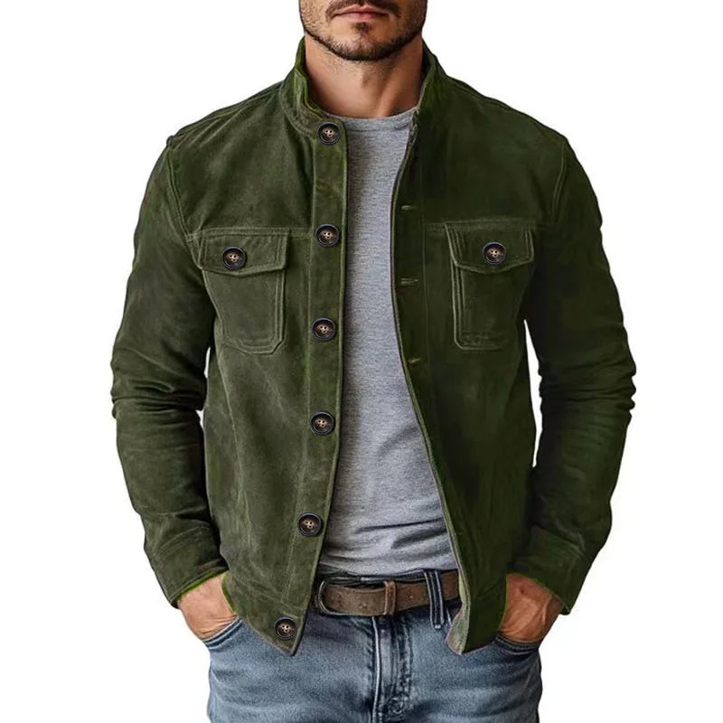 Warwick | Men's Vintage Stand-Collar Jacket - Color:Army Green;Size:XS