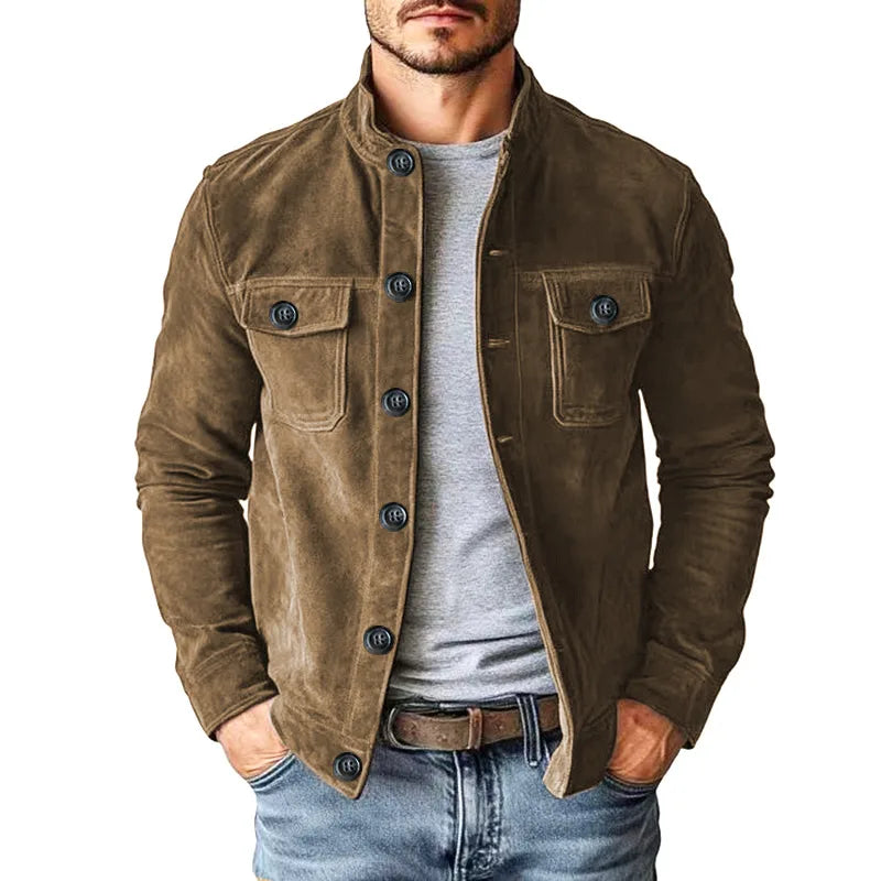 Warwick | Men's Vintage Stand-Collar Jacket - Color:Brown;Size:XS
