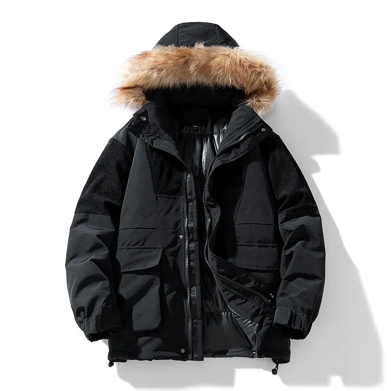 Wayne | Men's Winter Hooded Ski Jacket - Black