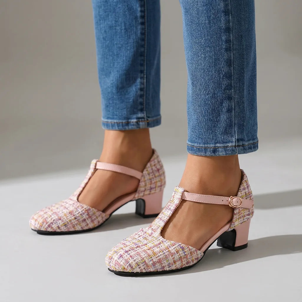 Wenley T-Strap Heels - Color:Pink;Size:35