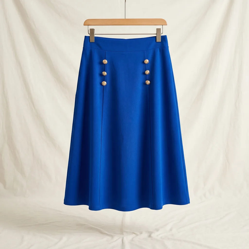 Weslie Button A-Line Skirt - Color:Blue;Size:XS