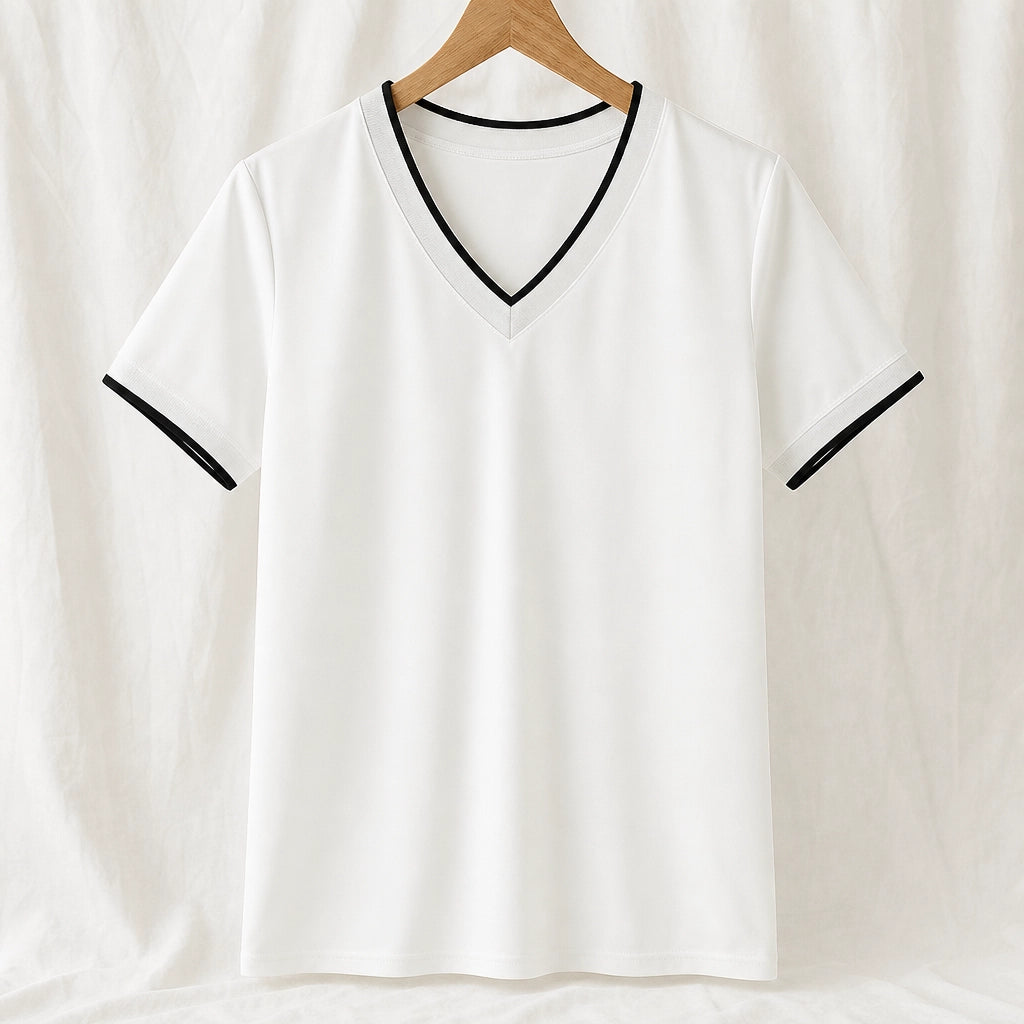 Sara Relaxed Short Sleeve Top - Color:White V-Neck;Size:XS