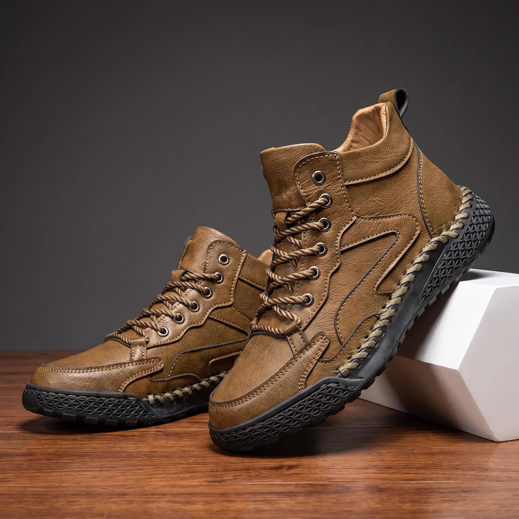 Wilfred | Men's Leather Brown High Top Trainers - Color:Dark Brown;Size:38