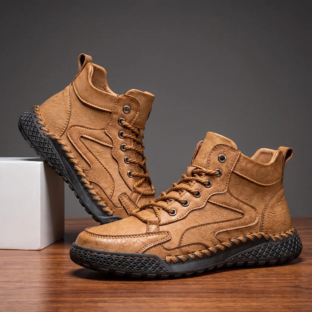Wilfred | Men's Leather Brown High Top Trainers - Color:Light Brown;Size:38