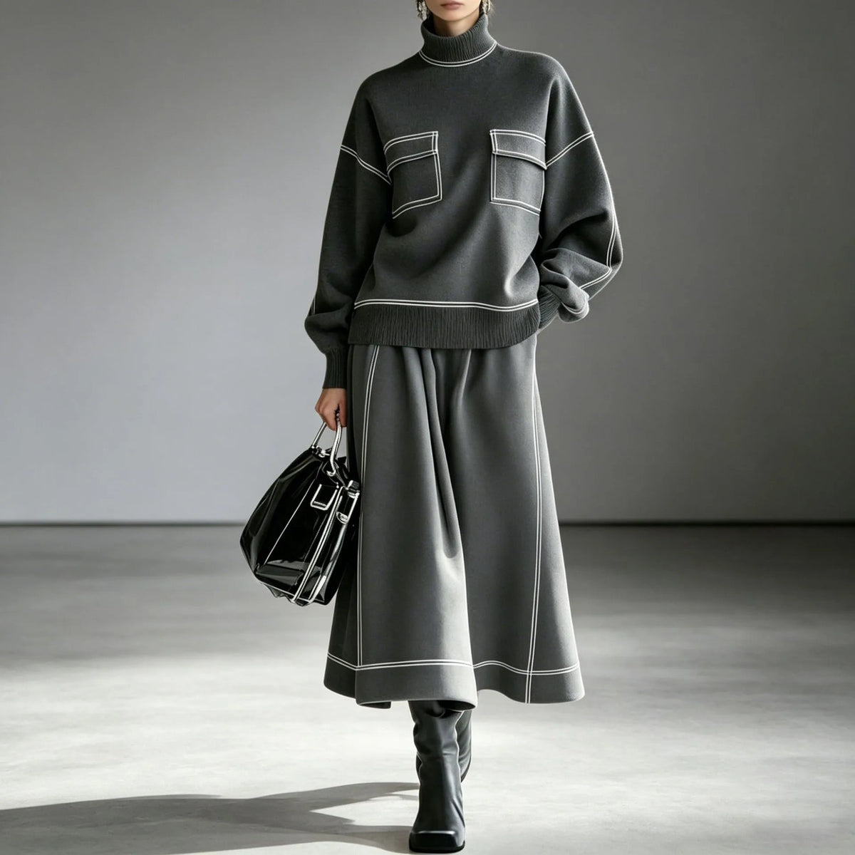 Willa | Women's Wool Two-Piece Set - Color:Carbon Gray;Size:XS
