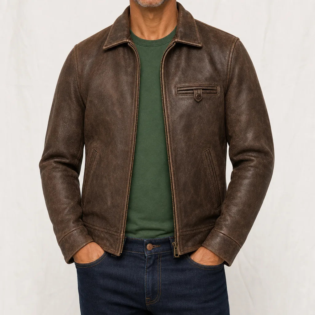 Willam Leather Jacket - Color:Brown;Size:S