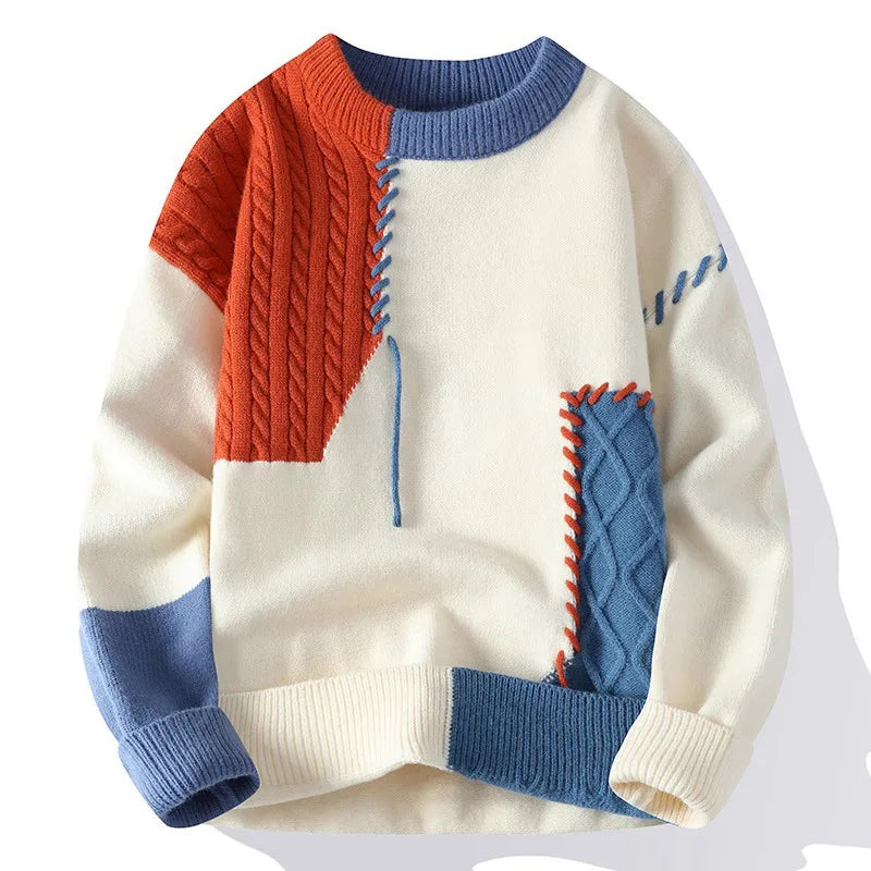 Willard | Men's Colour-Block Knitted Jumper - Color:Blue;Size:S