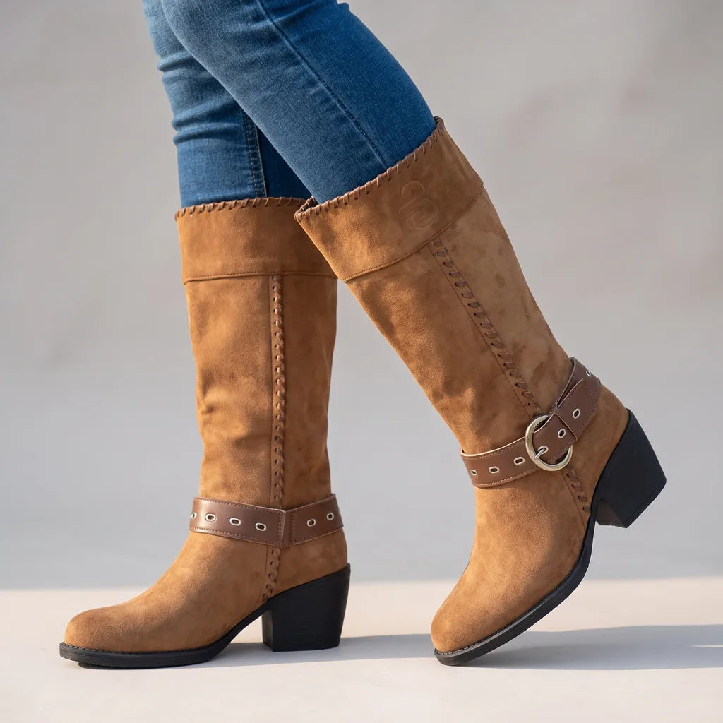 Willow | Women's Orthopaedic Buckle Riding Boots - Color:Light Brown;Size:36