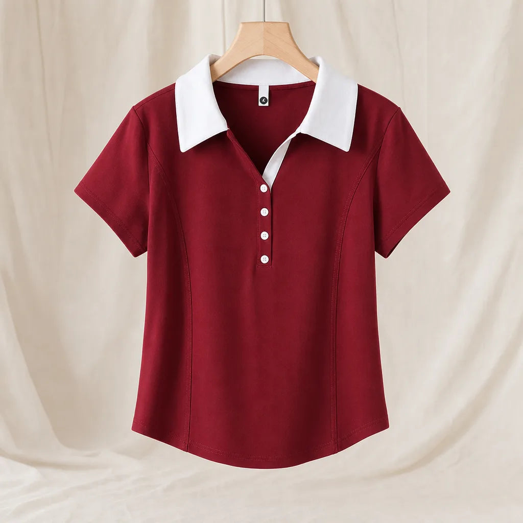 Winona Cotton Polo - Color:Red;Size:M