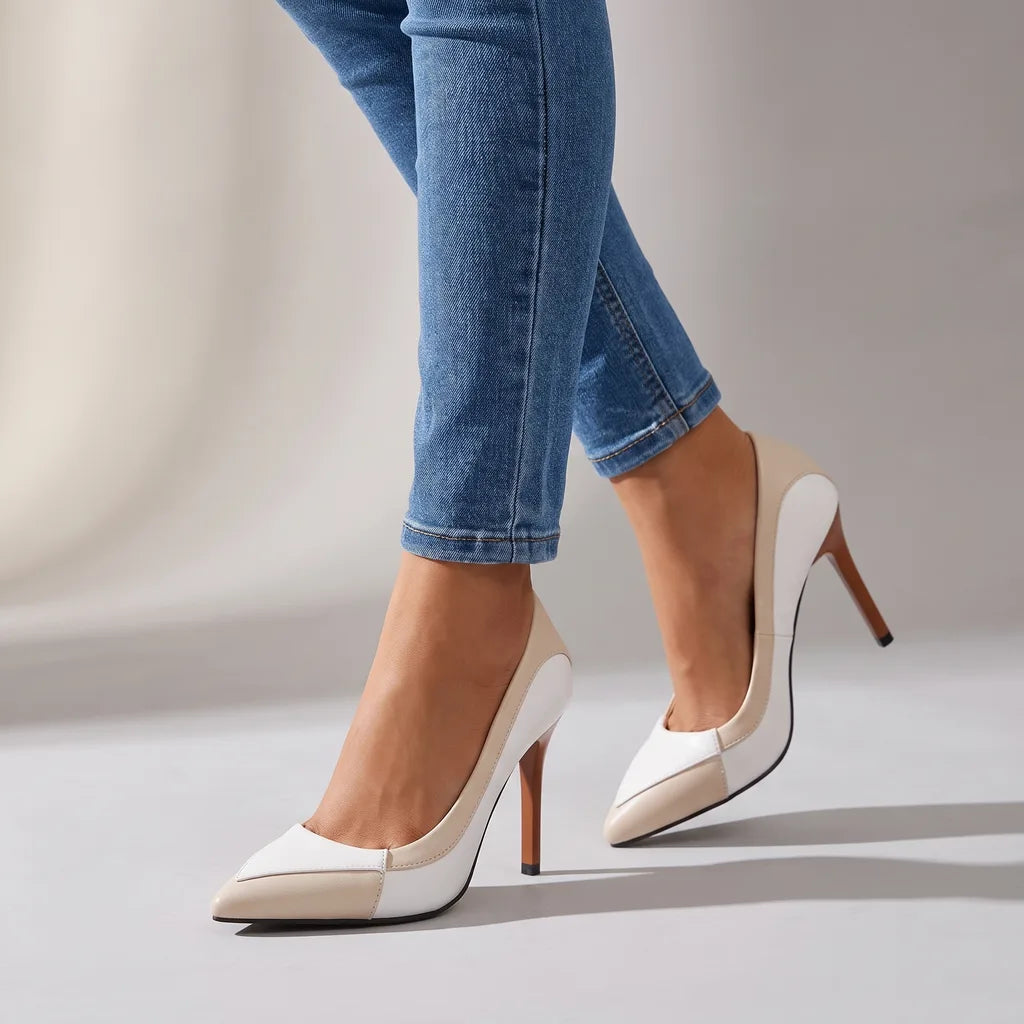 Wolsey Colorblock Pointed Pumps - Color:Beige;Size:35
