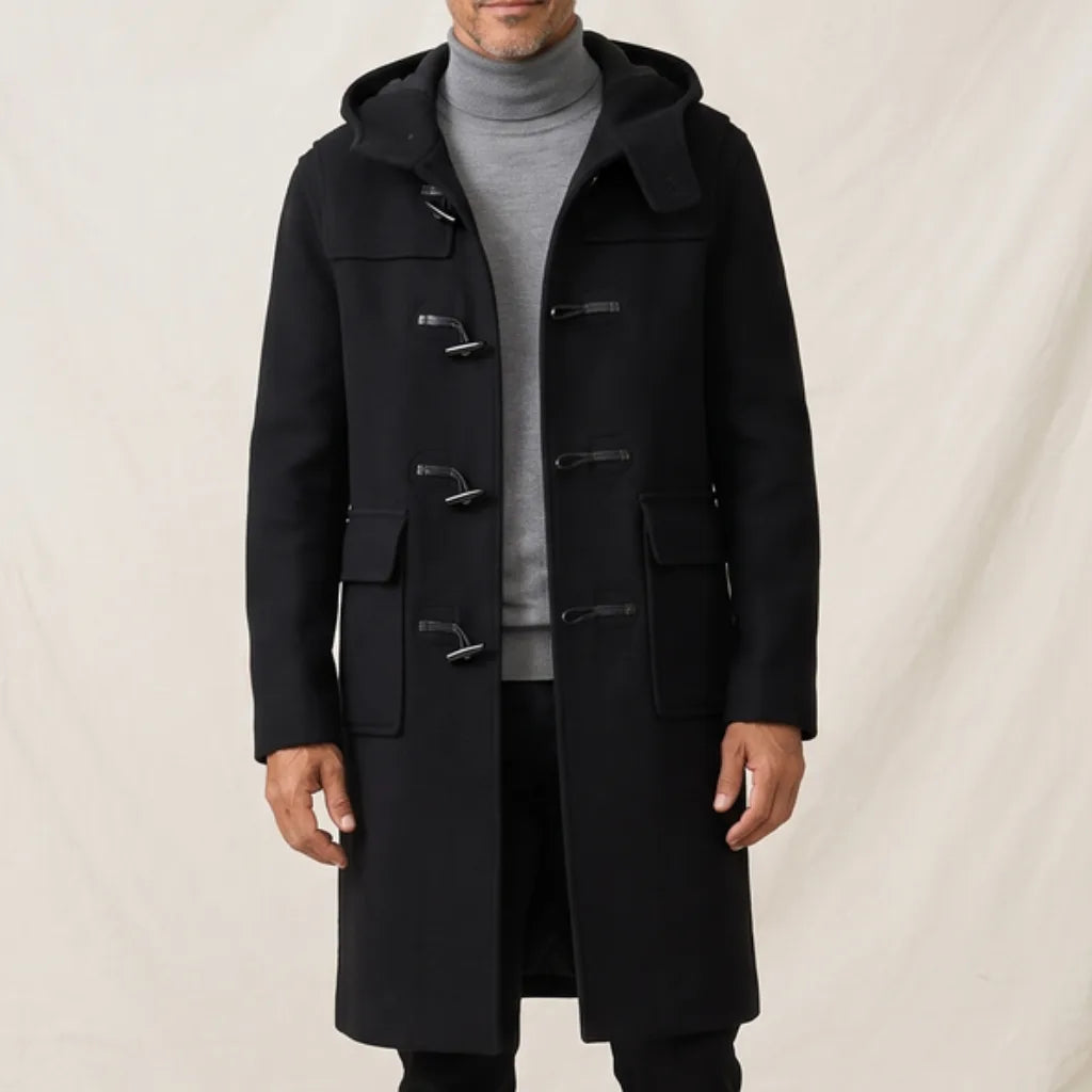 Wyndham | Men's Wool Hooded Trench Coat - Color:Black;Size:S
