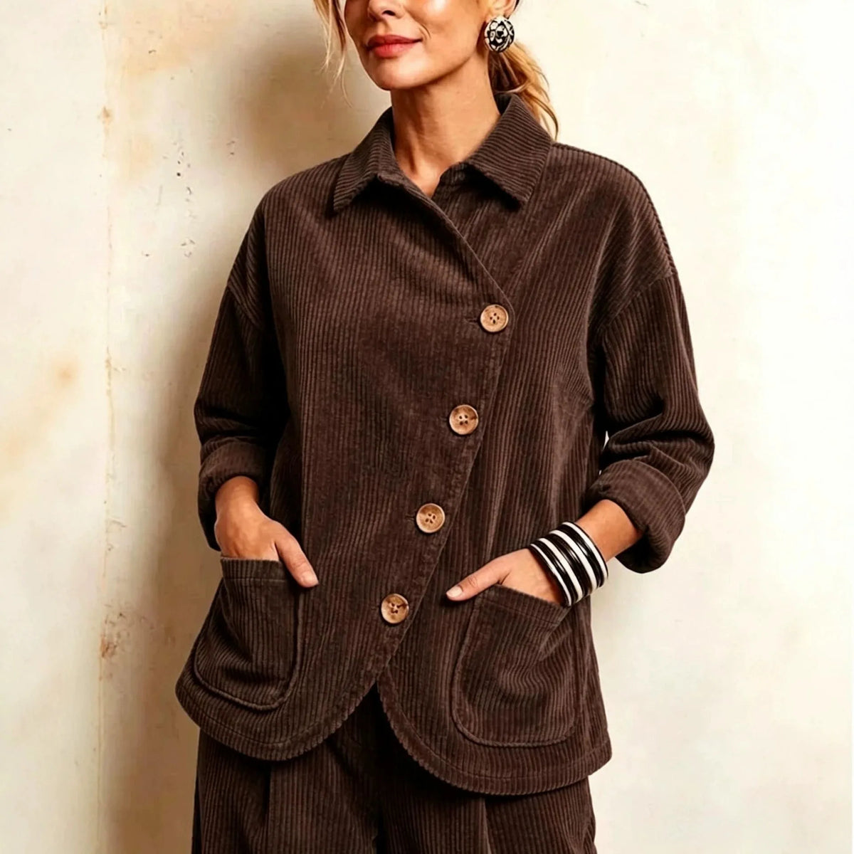Yusra | Women's Corduroy Jacket - Color:Brown;Size:XS