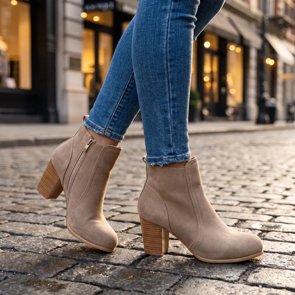 Women's Beige Tate Side-Zip Ankle Boots