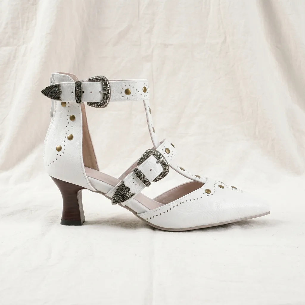 Women's White Zara Pointed T-Strap Sandals